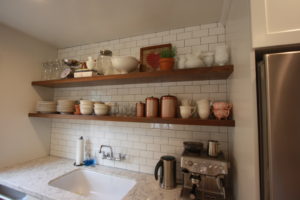 walnut floating shelves